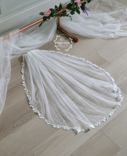 Vine Leaves Lace Fingertip Veil made with swiss tulle