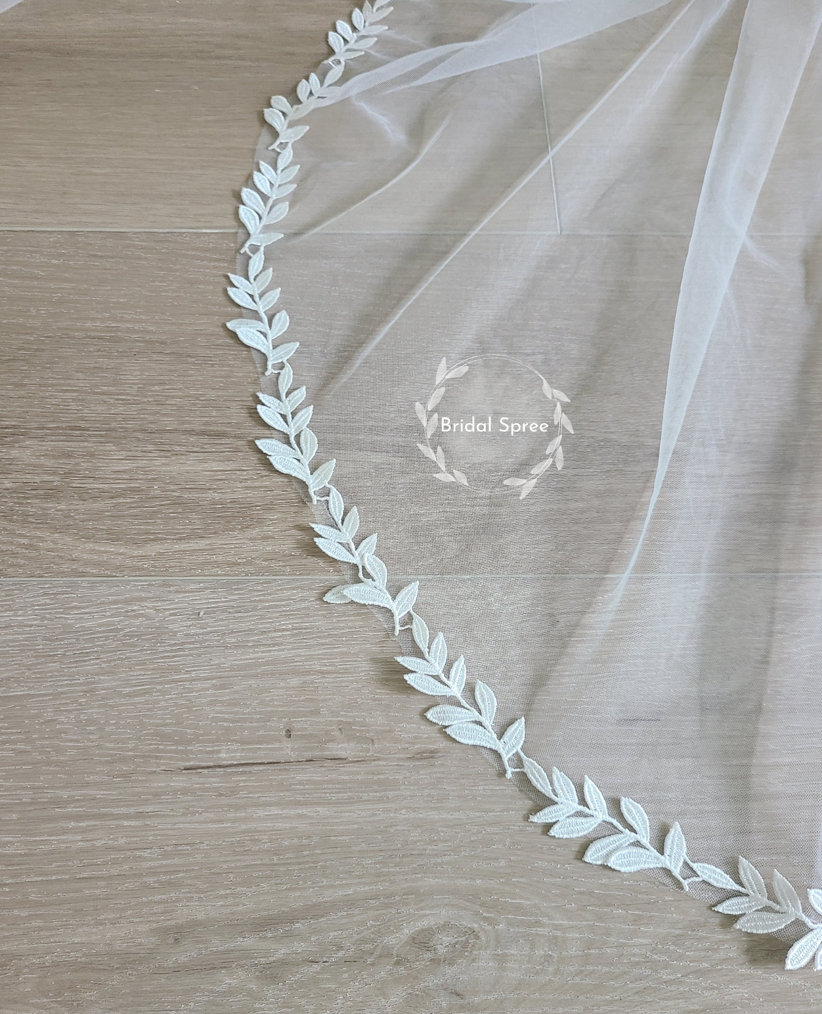 Vine Leaves Lace Fingertip Veil made with swiss tulle