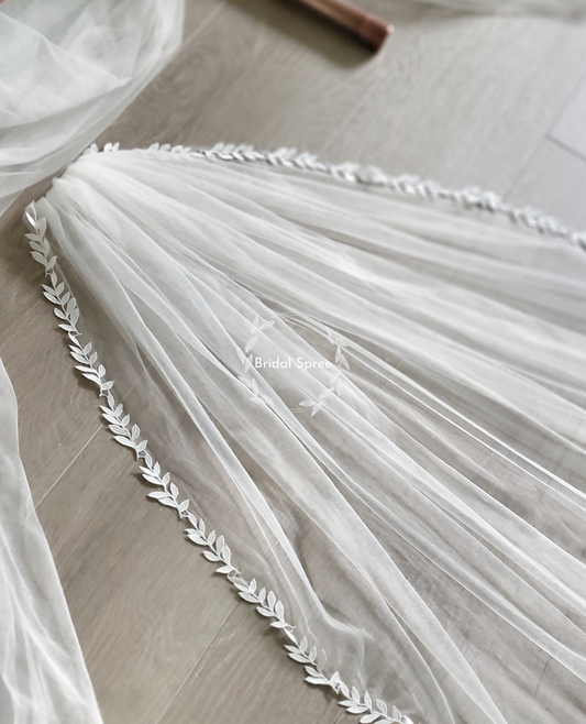 Vine Leaves Lace Fingertip Veil made with swiss tulle