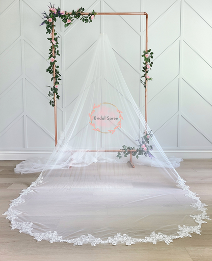 floral leaves lace cathedral veil with sparkles sequins 