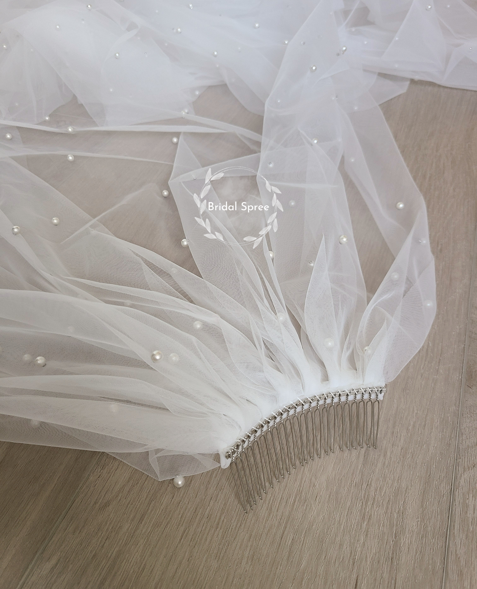 white pearl veil cathedral length with metal comb