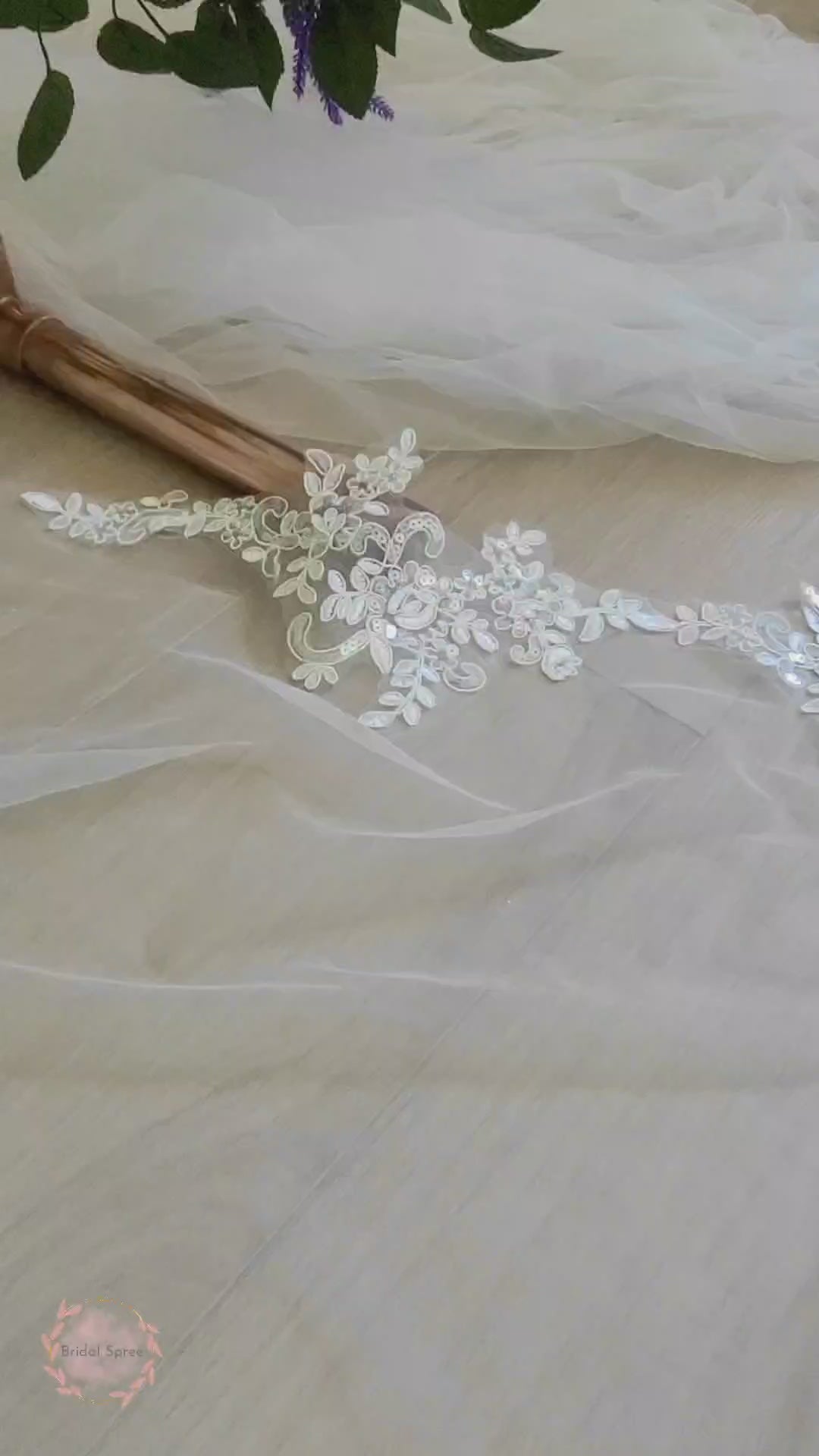 floral leaves lace cathedral veil with sparkles sequins 